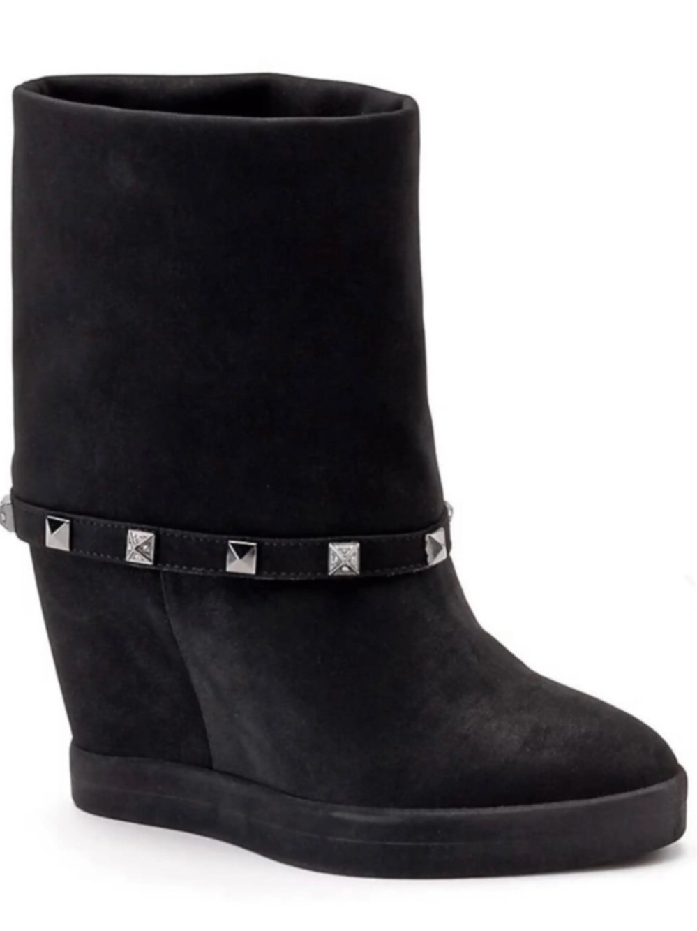 Jennifer Lopez Black Mid-Calf Studded Wedge Boots
